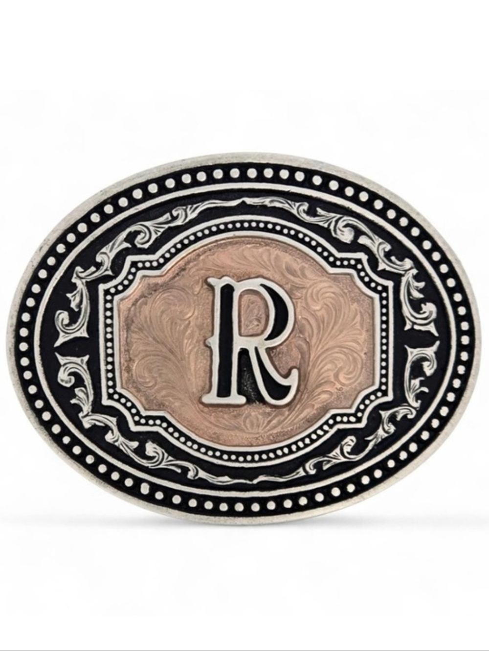 Montana Silversmiths Initial "R" Two-tone Cameo Belt Buckle ~ New - Picture 1 of 7